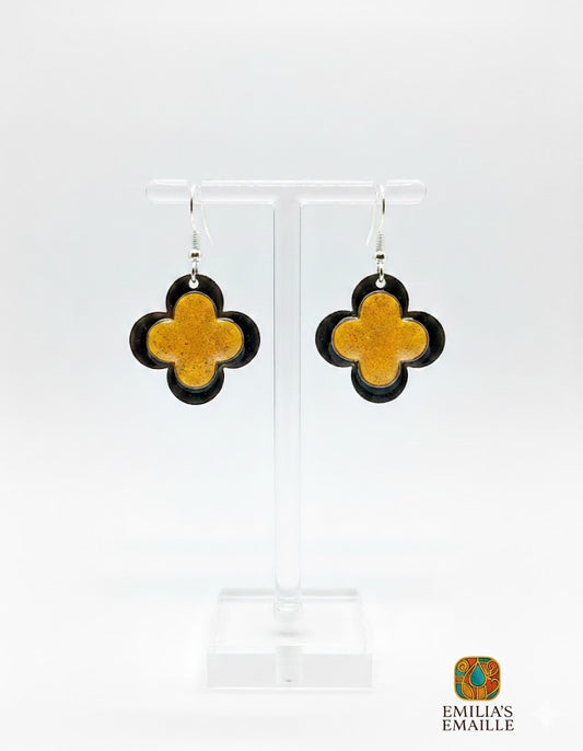 Enamel Earrings "Golden Four-Leaf Clover"