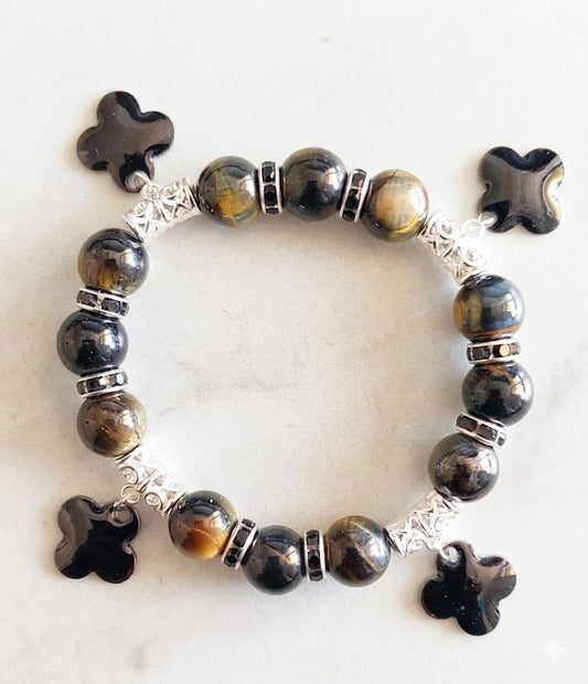Byzantine Bracelet with Tiger's Eye and Fire Enamel – Unique Handmade Piece