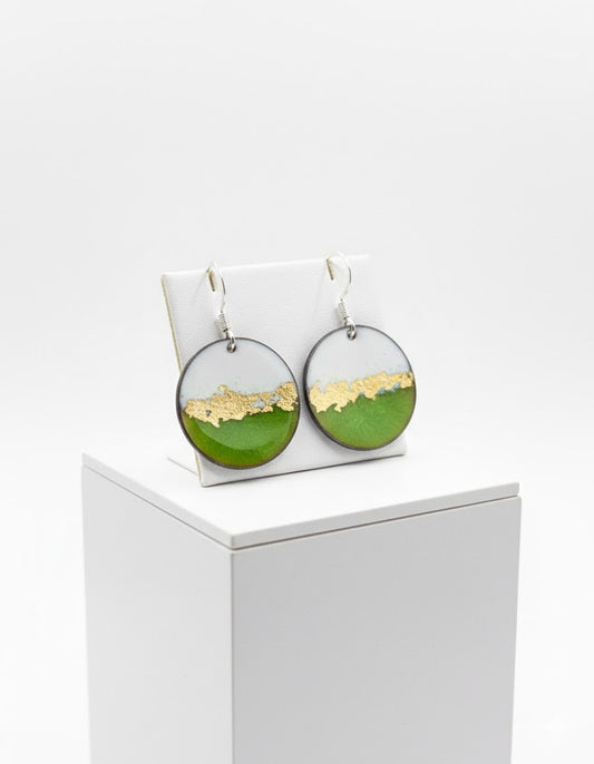 Enamel Earrings "Gold Leaf Dreams" with Real Gold Leaf – Unique Pieces by Emilia's Enamel