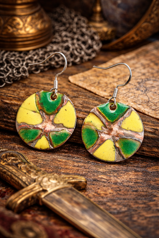 "Mittelalterliches Rad" – Handgefertigte Emaille-Ohrringe im authentischen Mittelalter-Stil