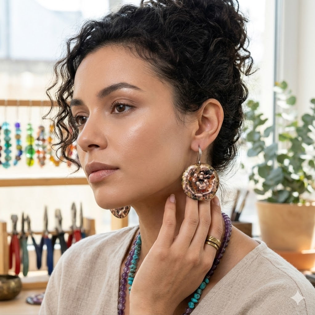 Boho Emaille-Ohrringe "Sonnentanz" – Handgefertigt, Feuer und Kupfer