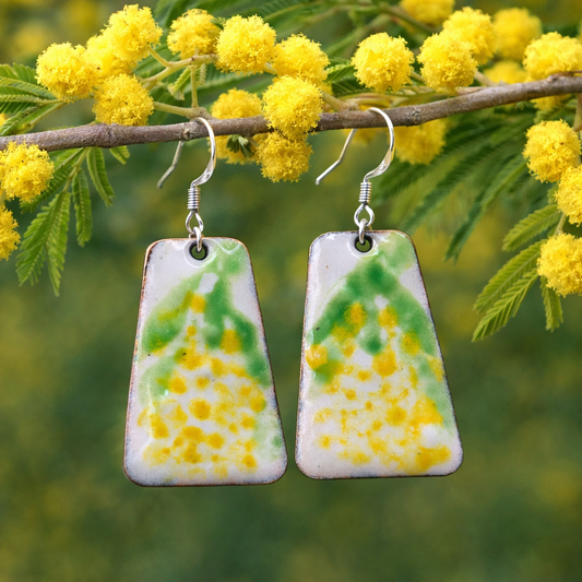 Handgefertigte Emaille-Ohrringe "Mimosenzauber"