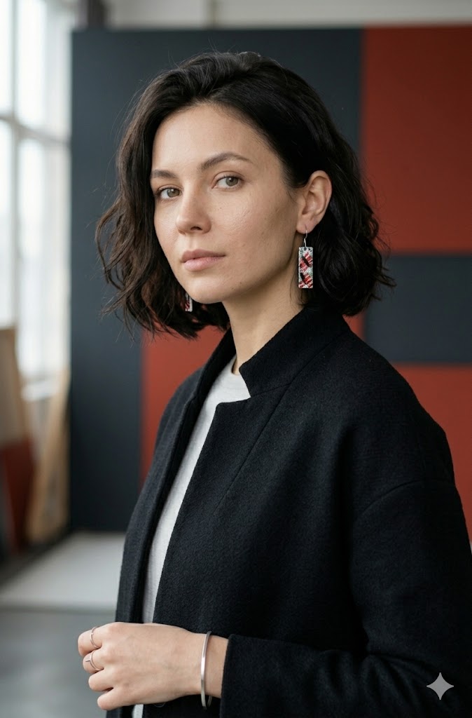 Handmade Enamel Suprematism Style Earrings "Fragment 01"