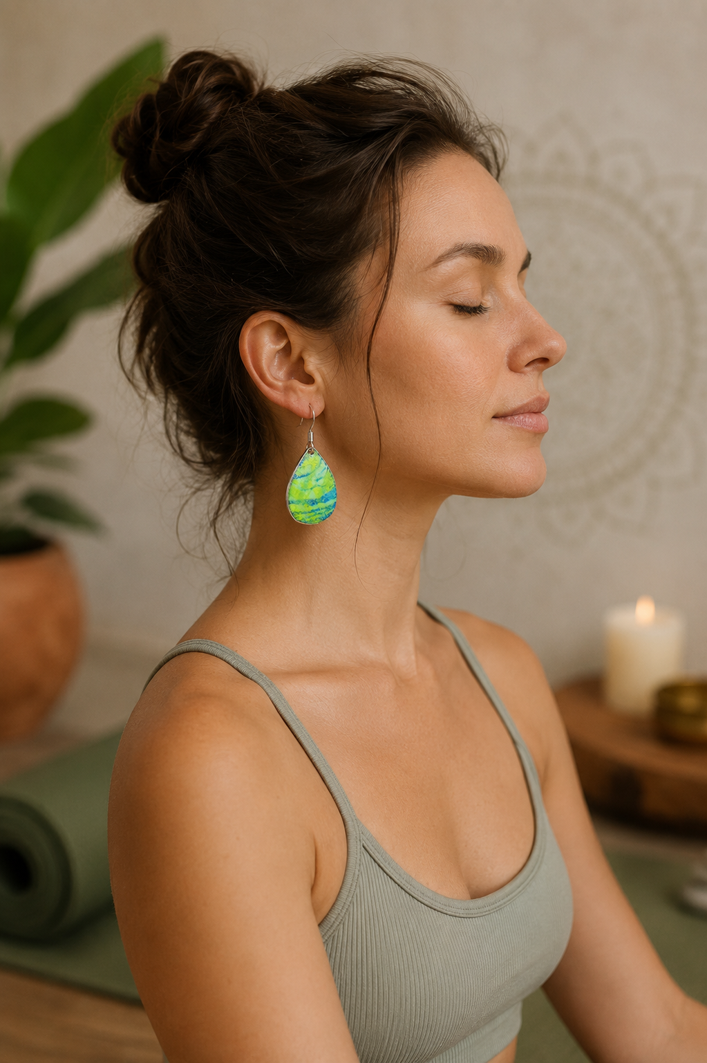 Boho Emaille Ohrringe Grün – Leichte Tropfenohrringe für Yoga & Alltag