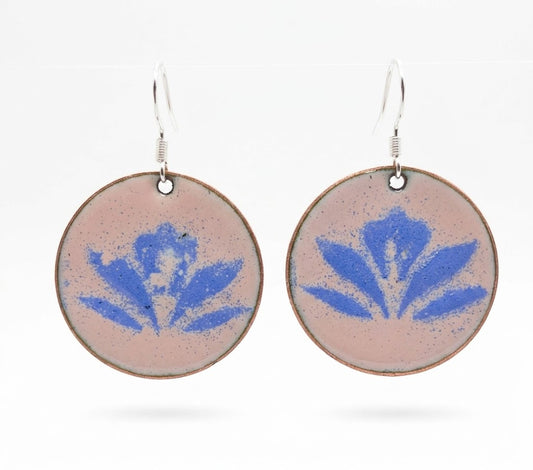 Handgefertigte Emaille-Ohrringe "Blauer Lotus" – 925er Silber & Kupfer, Ø 3cm