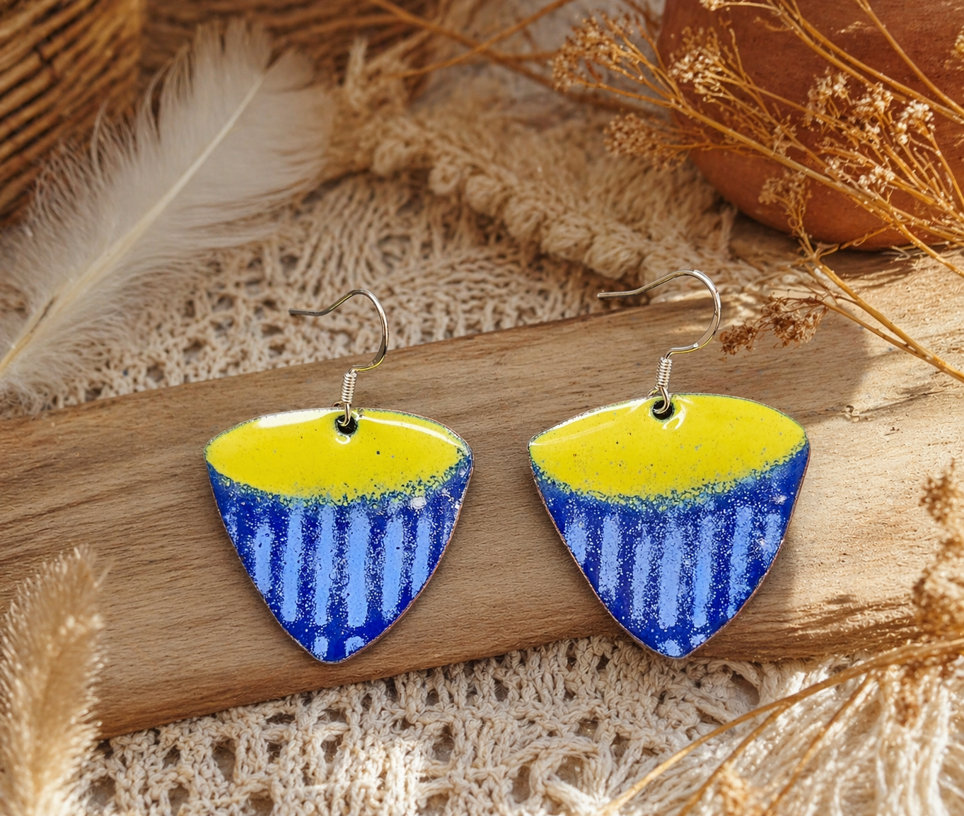 Boho Emaille Ohrringe „Sonnenmeer“ – Handgefertigte Unikate