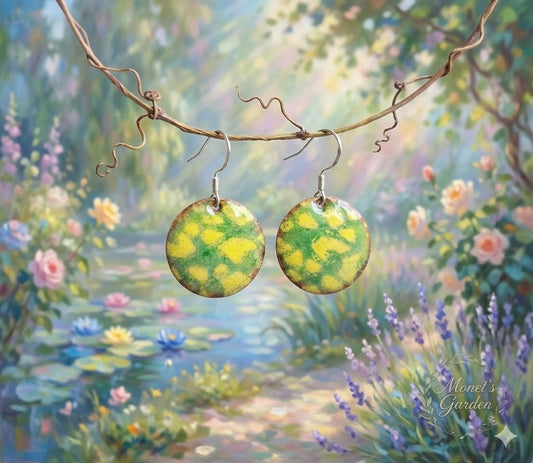 "Impressions in Green & Yellow" – Handcrafted Enamel Earrings
