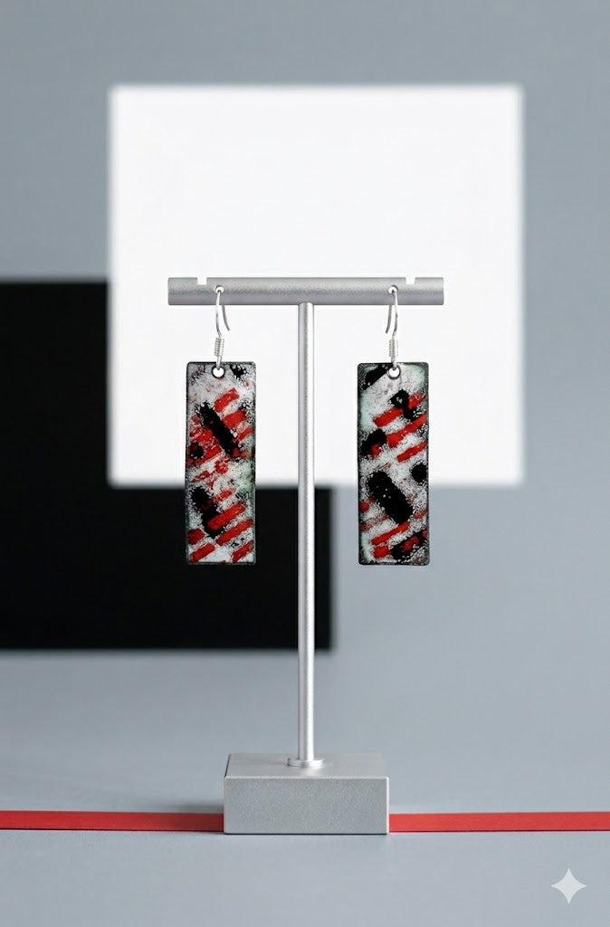 Handmade Enamel Suprematism Style Earrings "Fragment 01"