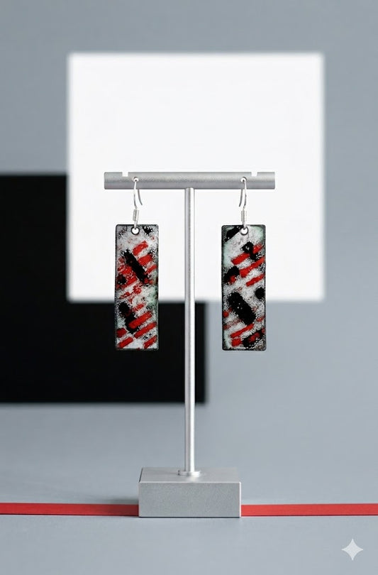 Handmade Enamel Suprematism Style Earrings "Fragment 01"