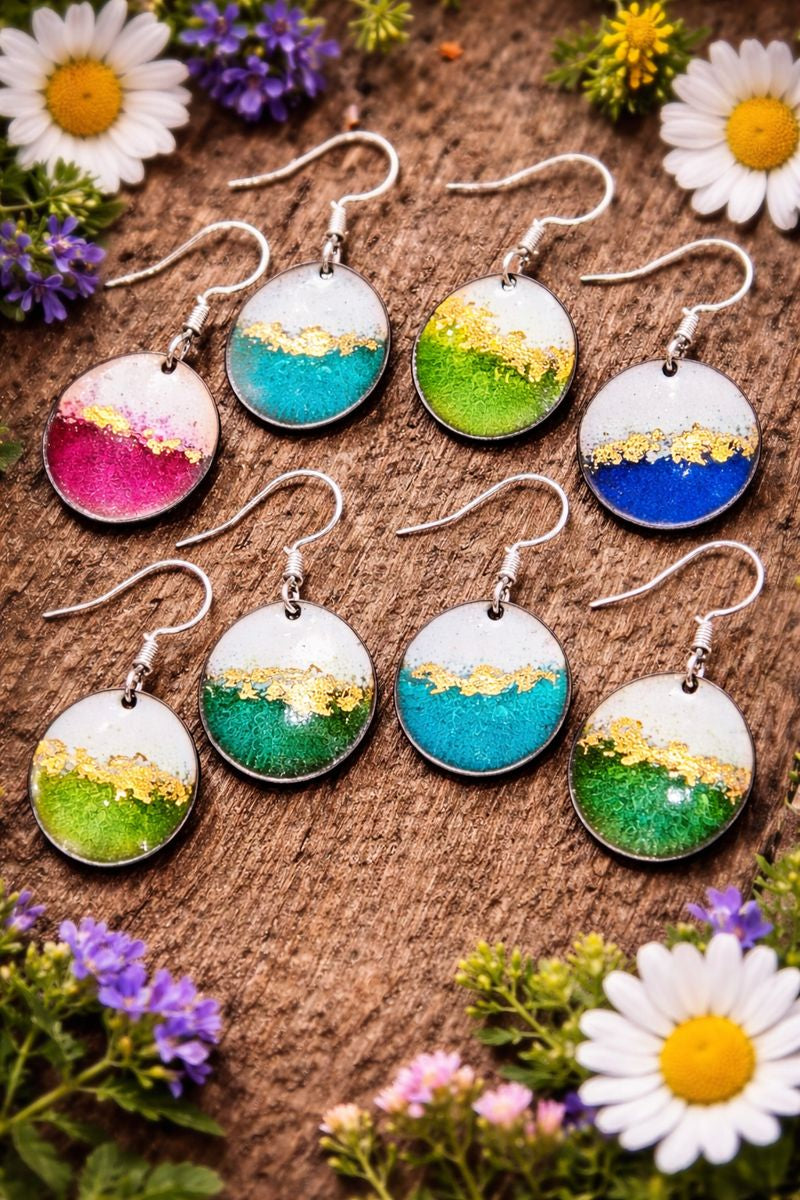 Emaille-Ohrringe "Blattgold-Träume" mit echtem Blattgold – Unikate von Emilia's Emaille