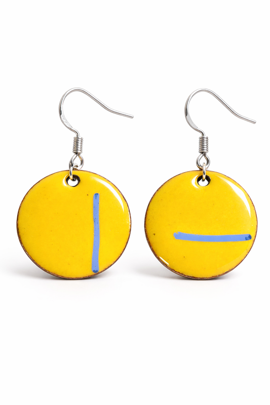 "Gelber Akzent" – Minimalistische Emaille-Ohrringe im Bauhaus-Stil