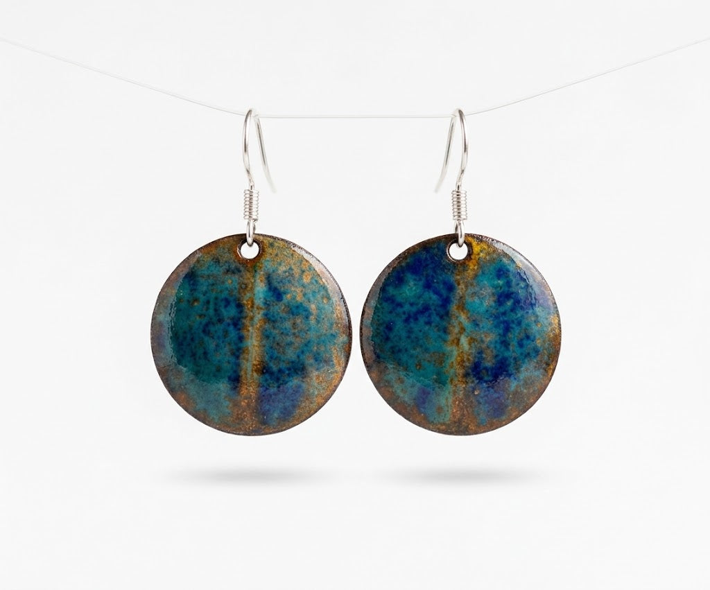Handgefertigte Emaille-Ohrringe „Meeresbrise“ – Blau & Gold