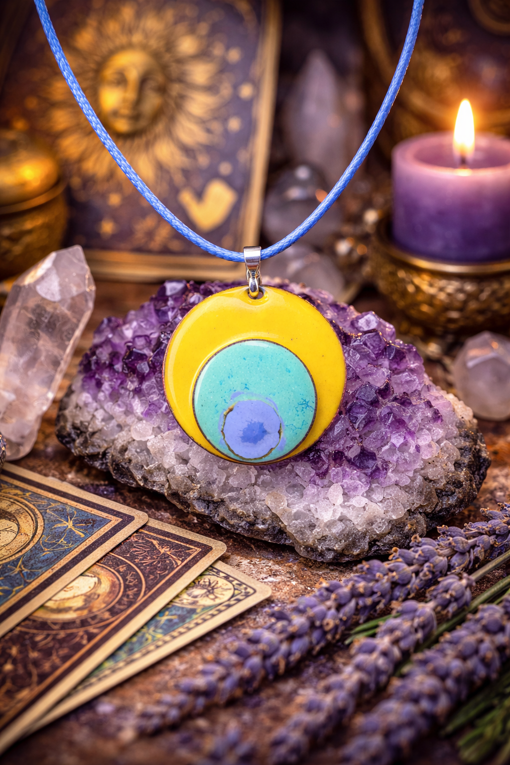 "Kosmische Harmonie" – Handgefertigtes Emaille-Amulett für spirituelle Balance