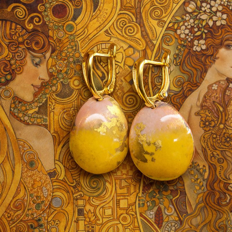Enamel earrings "Aurora in Gold" from the collection "Wearable Art: From Klimt to Chagall"