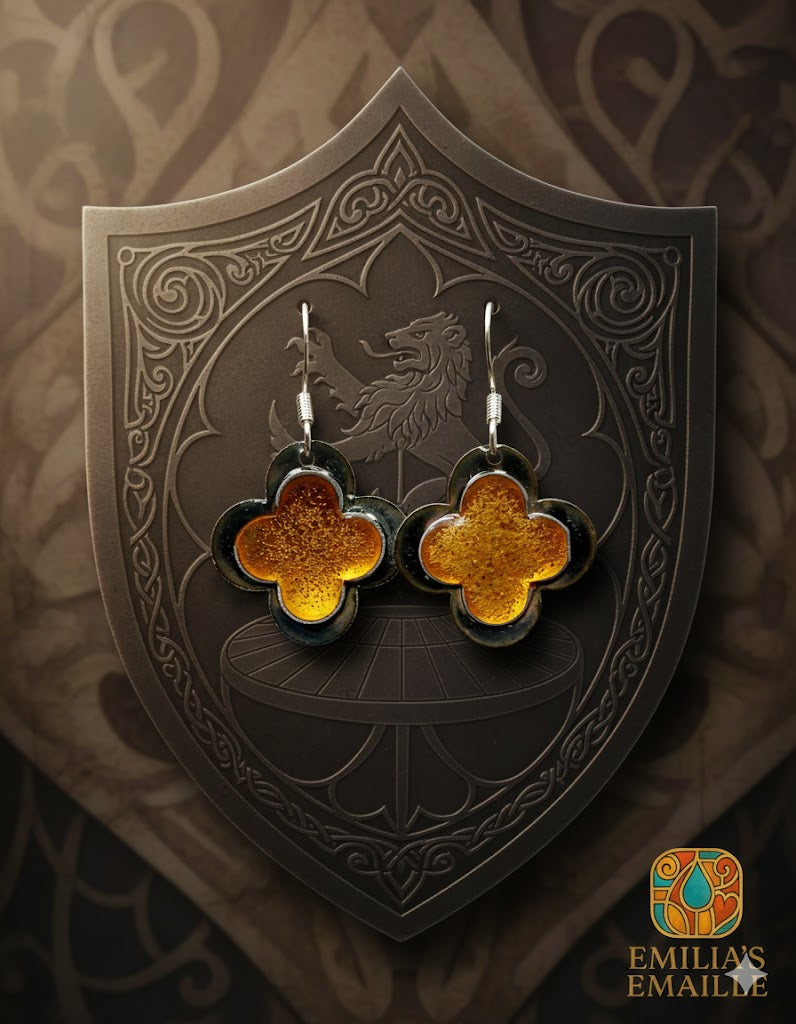 Emaille-Ohrringe „Goldener Vierklee“