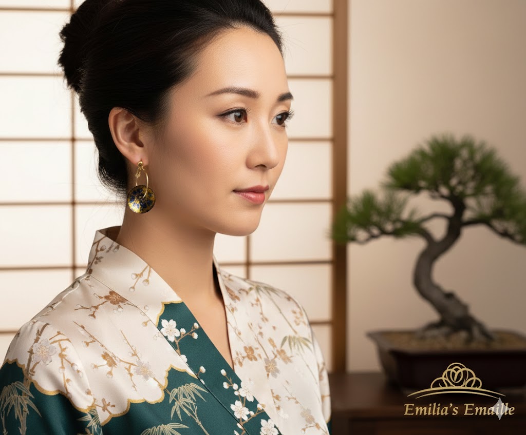 Emaille-Ohrringe "Japanische Nacht"