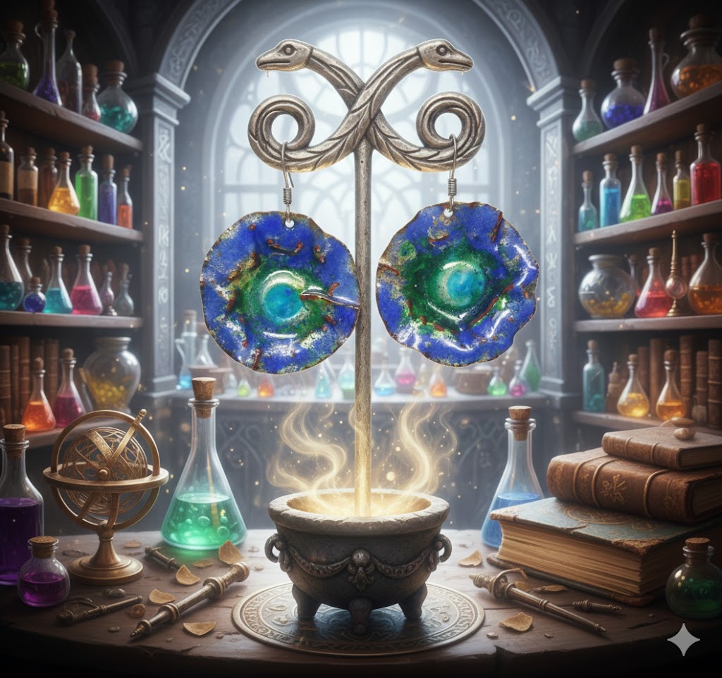 Emaille-Ohrringe "Alchemie des Ozeans" – Unikate von Emilia's Emaille