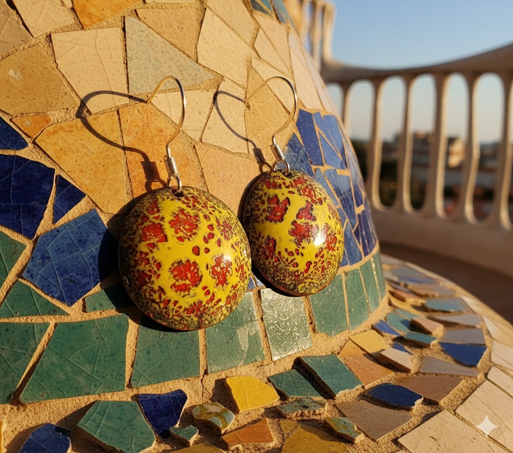 "Gaudí's Glanz" – Handgefertigte Emaille-Ohrringe: Die Farben Barcelonas