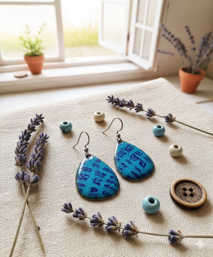 "Azurne Tropfen" – Handgefertigte Emaille-Ohrringe: Die Essenz des Mittelmeers