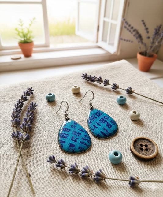 "Azurne Tropfen" – Handgefertigte Emaille-Ohrringe: Die Essenz des Mittelmeers