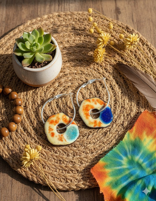 "Flower Power Kreise" – Handgefertigte Emaille-Ohrringe im Hippie-Chic
