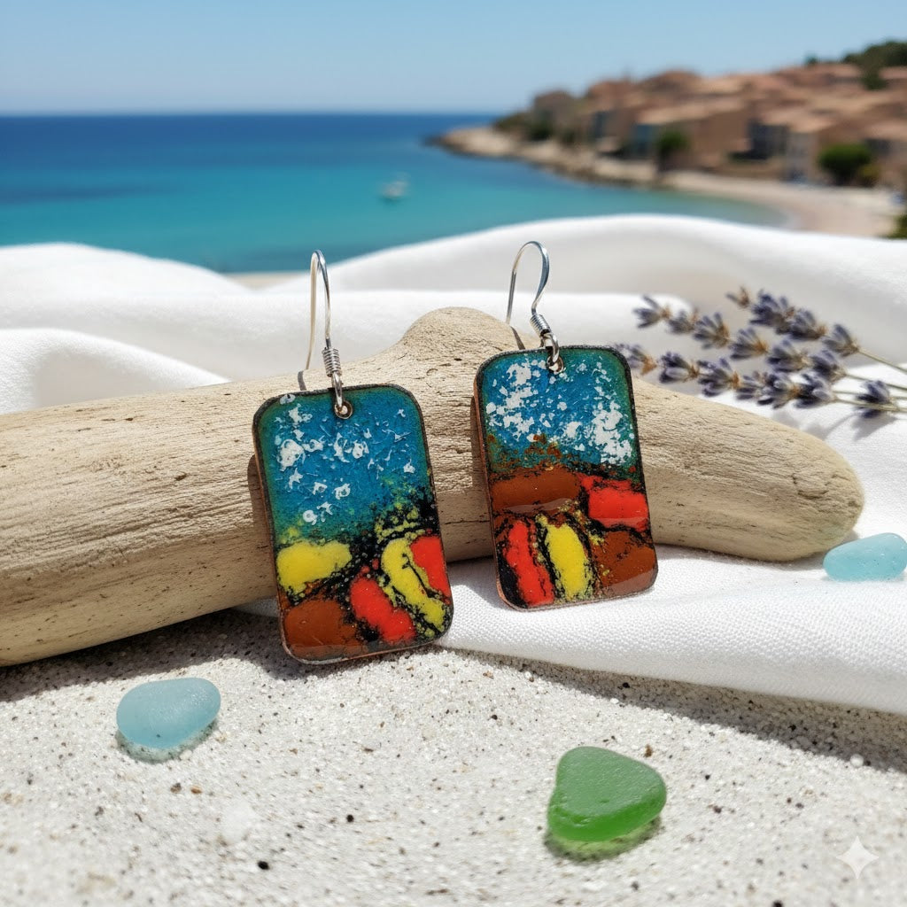 "Mittelmeer-Mosaik" – Handgefertigte Emaille-Ohrringe im mediterranen Stil