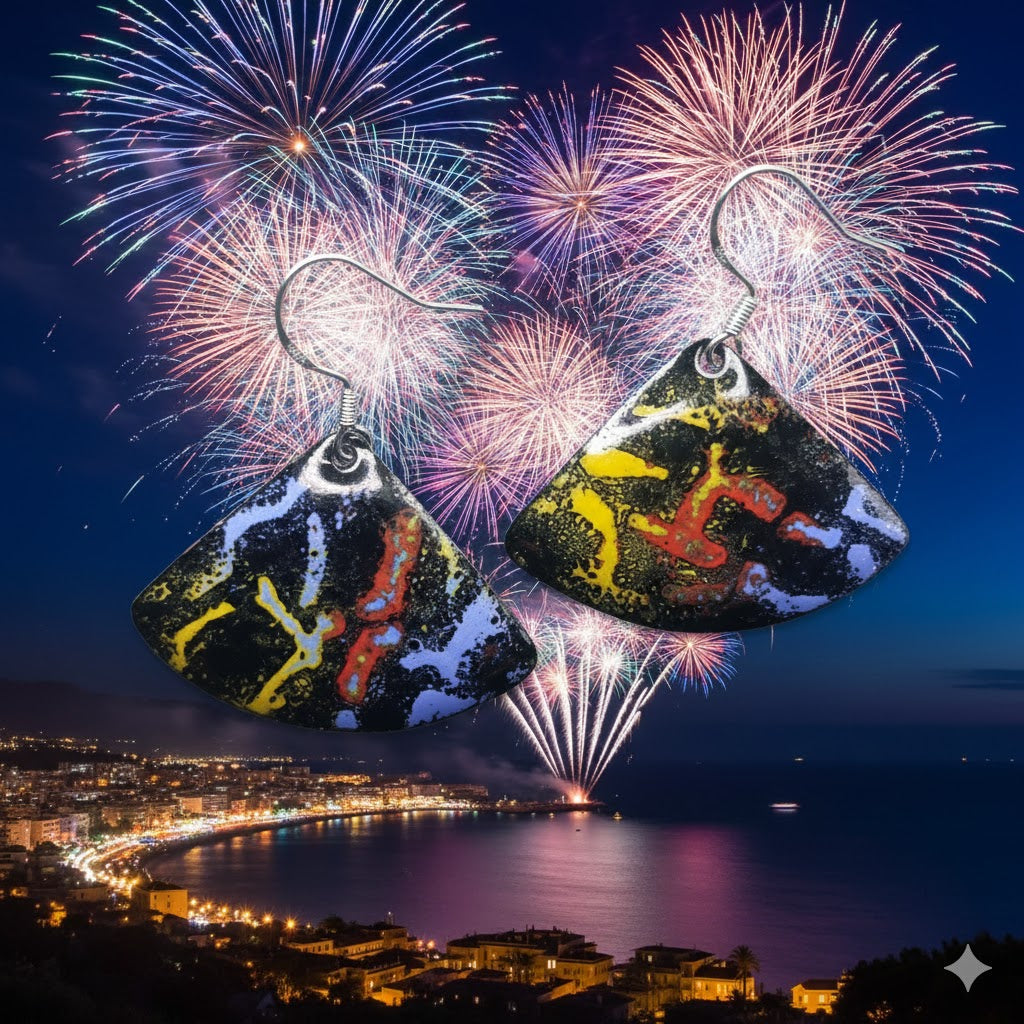"Feuerwerk über Nizza" – Handgefertigte Emaille-Ohrringe im Glanz der Côte d'Azur
