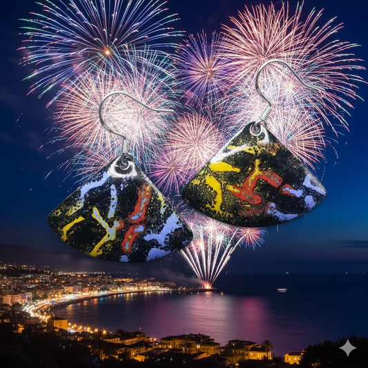 "Feuerwerk über Nizza" – Handgefertigte Emaille-Ohrringe im Glanz der Côte d'Azur