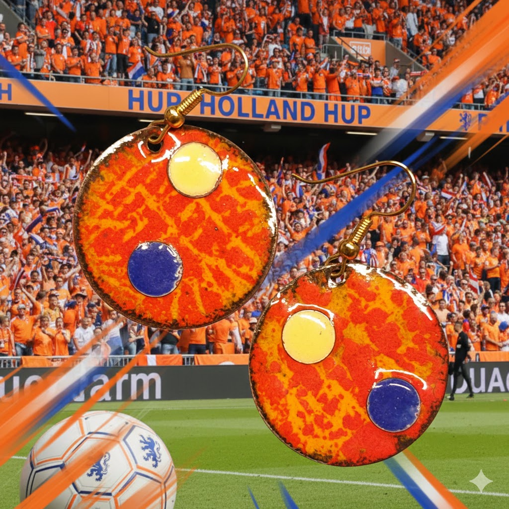 "Oranje-Fieber" – Handgefertigte Emaille-Ohrringe im Holland-Fußball-Stil