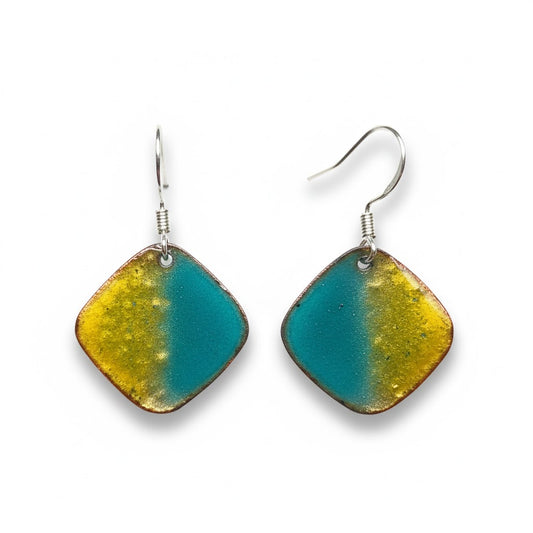 "Sunny Lagoon" – Handmade enamel drop earrings in a modern design