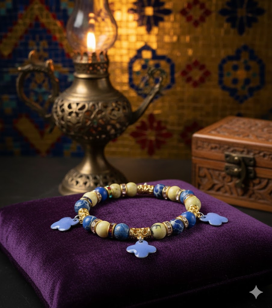 "Byzantinisches Blau" – Exklusives Emaille-Armband mit Jaspis und Gold-Akzenten