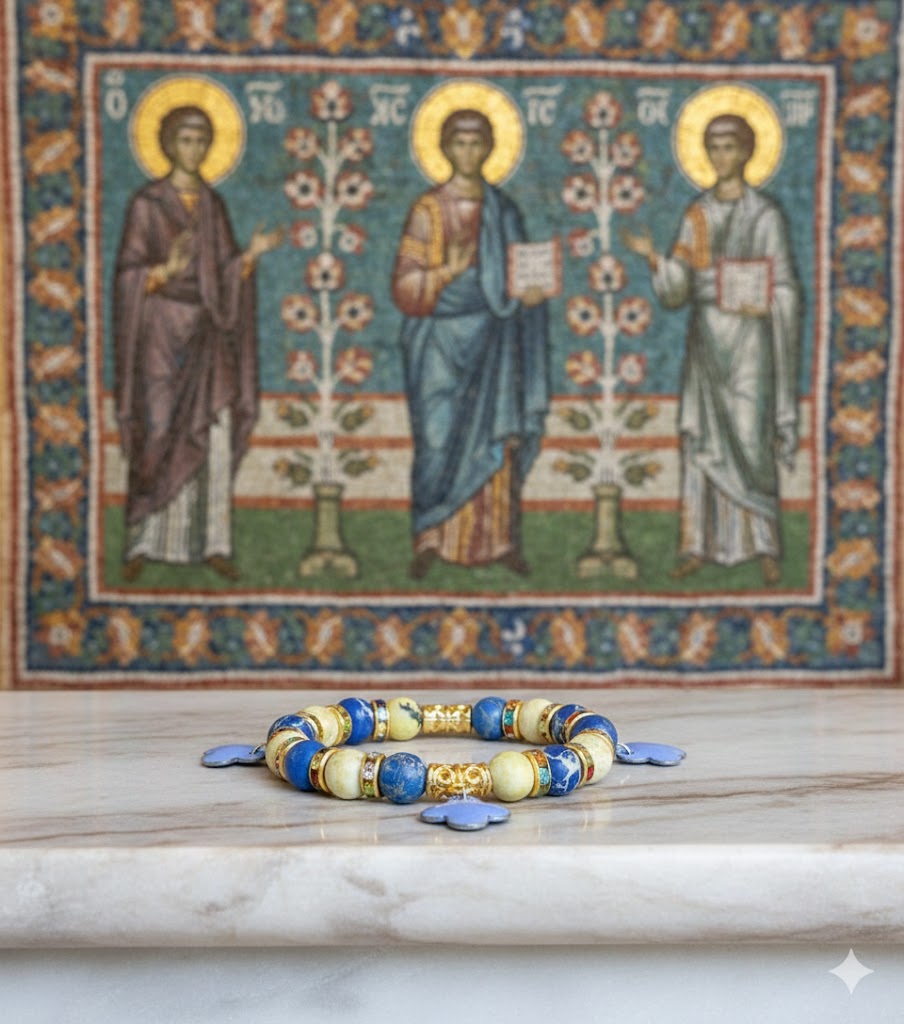 "Byzantinisches Blau" – Exklusives Emaille-Armband mit Jaspis und Gold-Akzenten