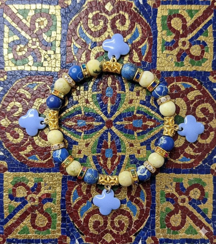 "Byzantinisches Blau" – Exklusives Emaille-Armband mit Jaspis und Gold-Akzenten