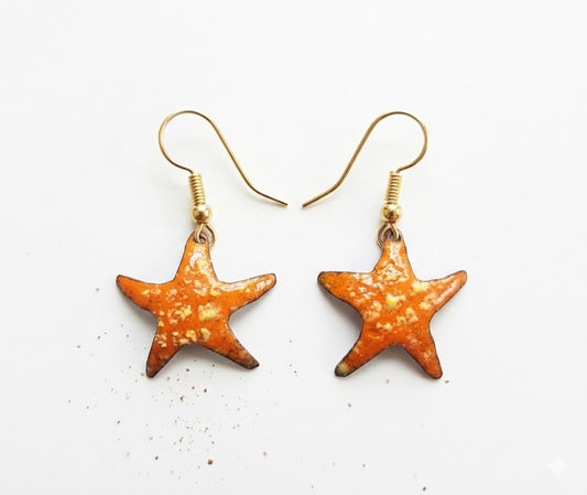 "Sunny Starfish" - Handcrafted Enamel Earrings in Vibrant Orange