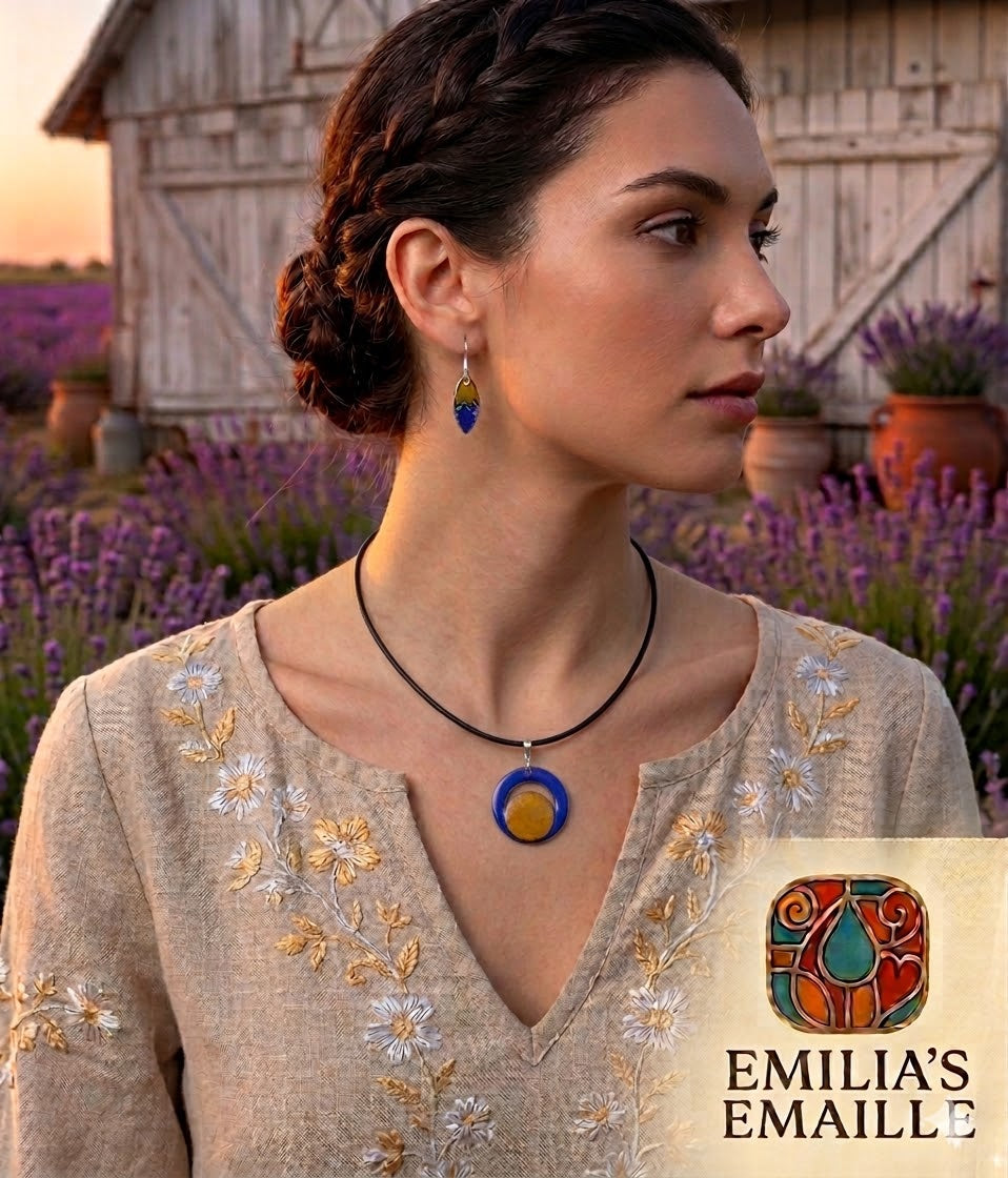 Handgefertigtes Emaille-Schmuckset „Abendsonne“