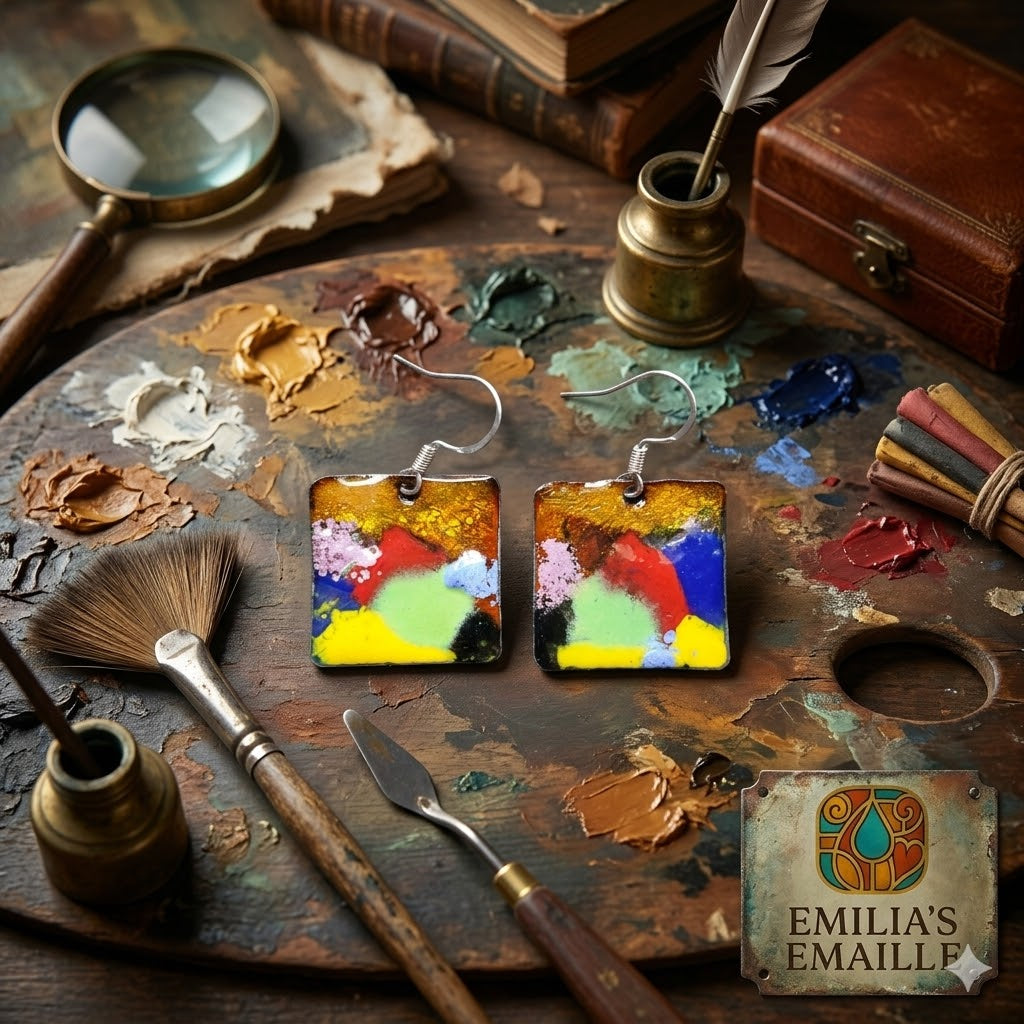 Ohrringe „Meisterstück“ – Exklusive handgefertigte Emaille-Quadrate