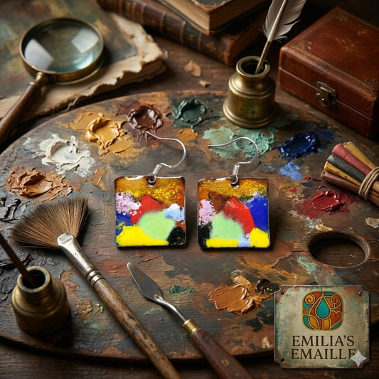 Ohrringe „Meisterstück“ – Exklusive handgefertigte Emaille-Quadrate