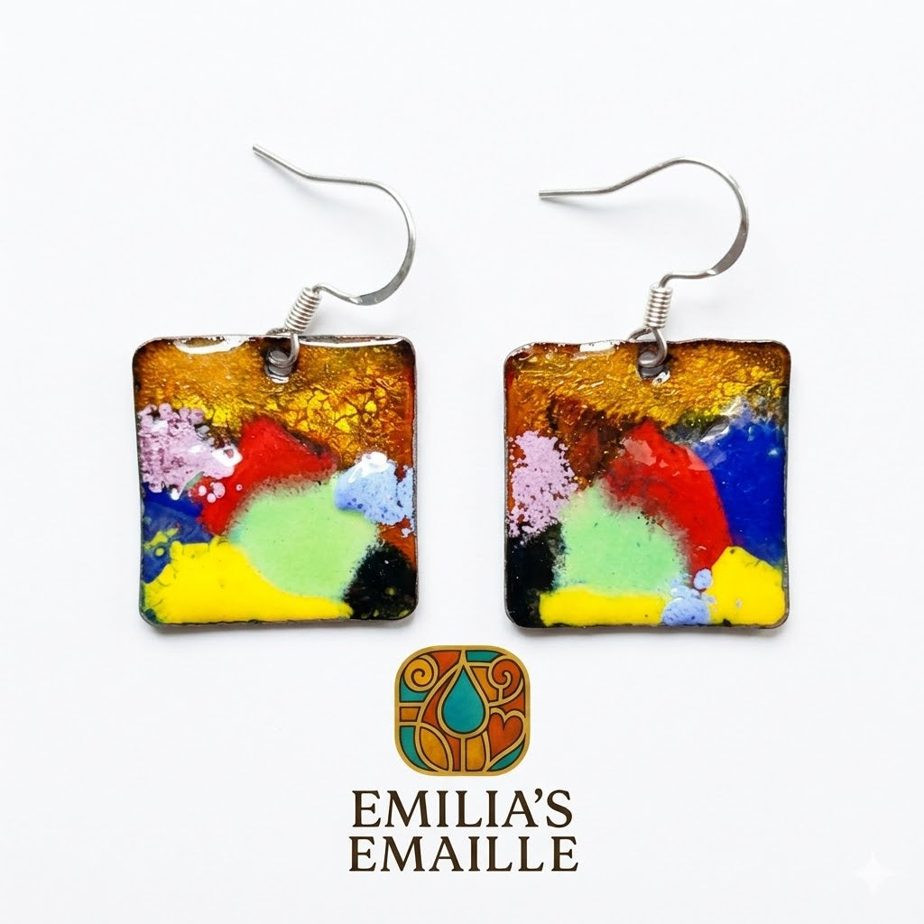 Ohrringe „Meisterstück“ – Exklusive handgefertigte Emaille-Quadrate