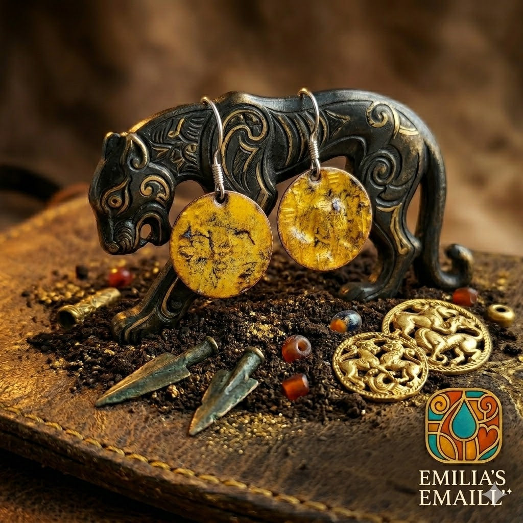 Skythisches Gold – Handgefertigte Emaille-Ohrringe „Antik-Look“