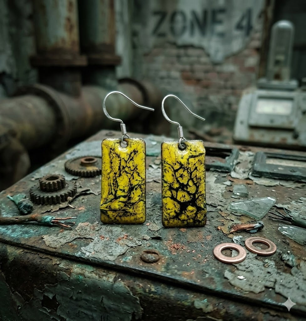 "Zimmer der Wünsche" – Handgefertigte Emaille-Ohrringe im Industrial-Look