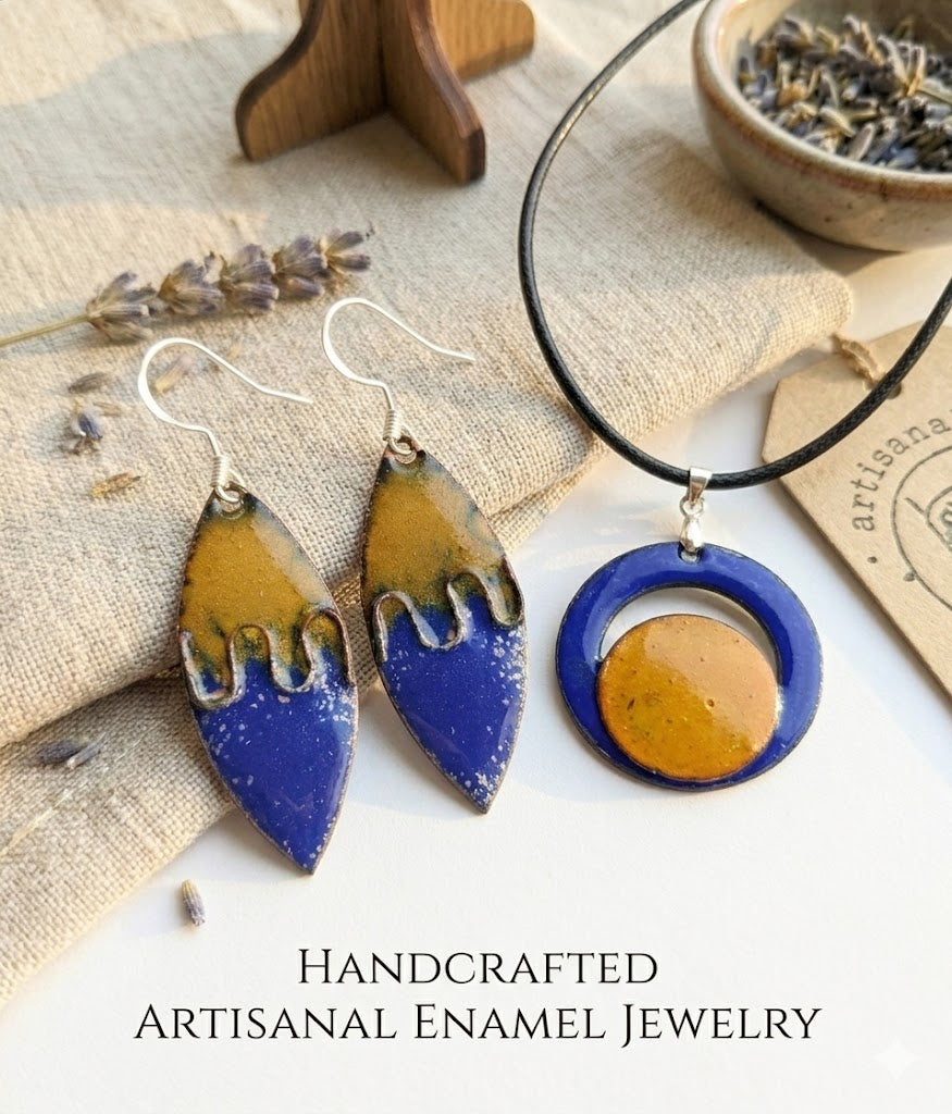 Handgefertigtes Emaille-Schmuckset „Abendsonne“