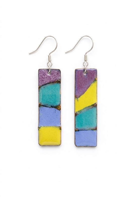 "Lavender Fields Sunshine" – Handmade Enamel Earrings in Provencal Style