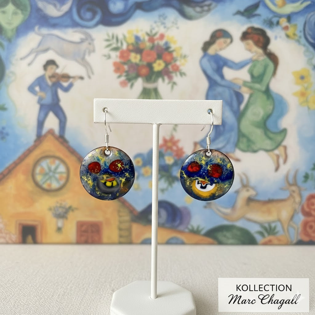 Emaille Ohrringe "Blauer Traum" aus der Kollektion "Tragbare Kunst: Von Klimt bis Chagall"
