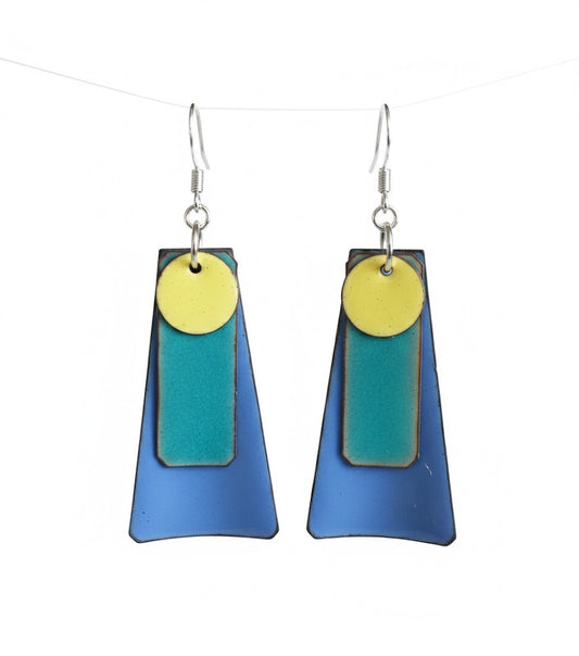 Enamel Drop Earrings "Geometric Lagoon" – Modern Design by Emilia's Enamel
