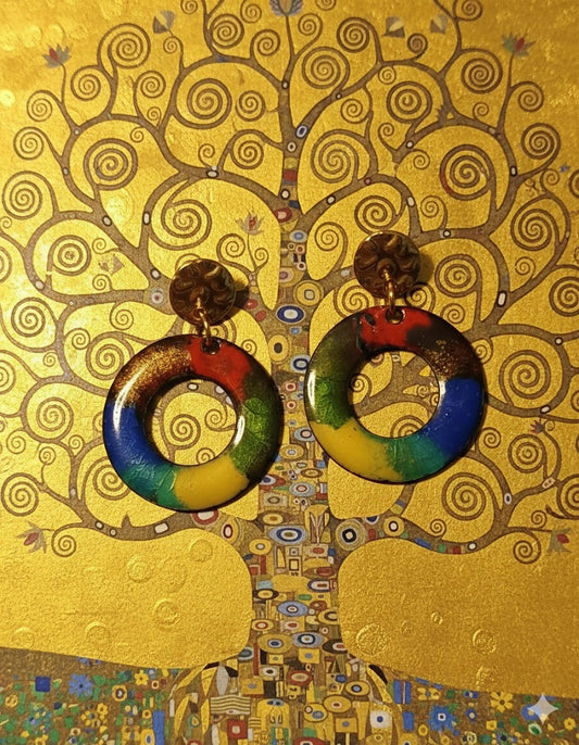 Emaille-Ohrringe "Farbkreis des Lebens" – Farbenfrohes Unikat von Emilia's Emaille