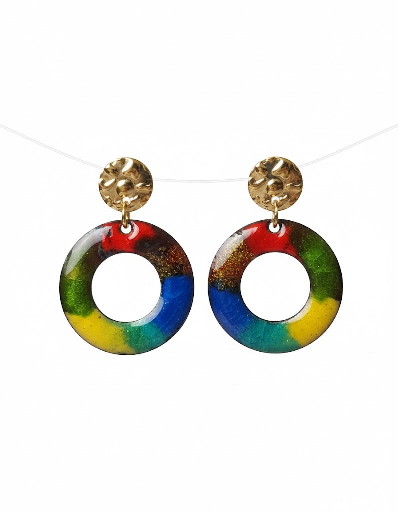 Emaille-Ohrringe "Farbkreis des Lebens" – Farbenfrohes Unikat von Emilia's Emaille