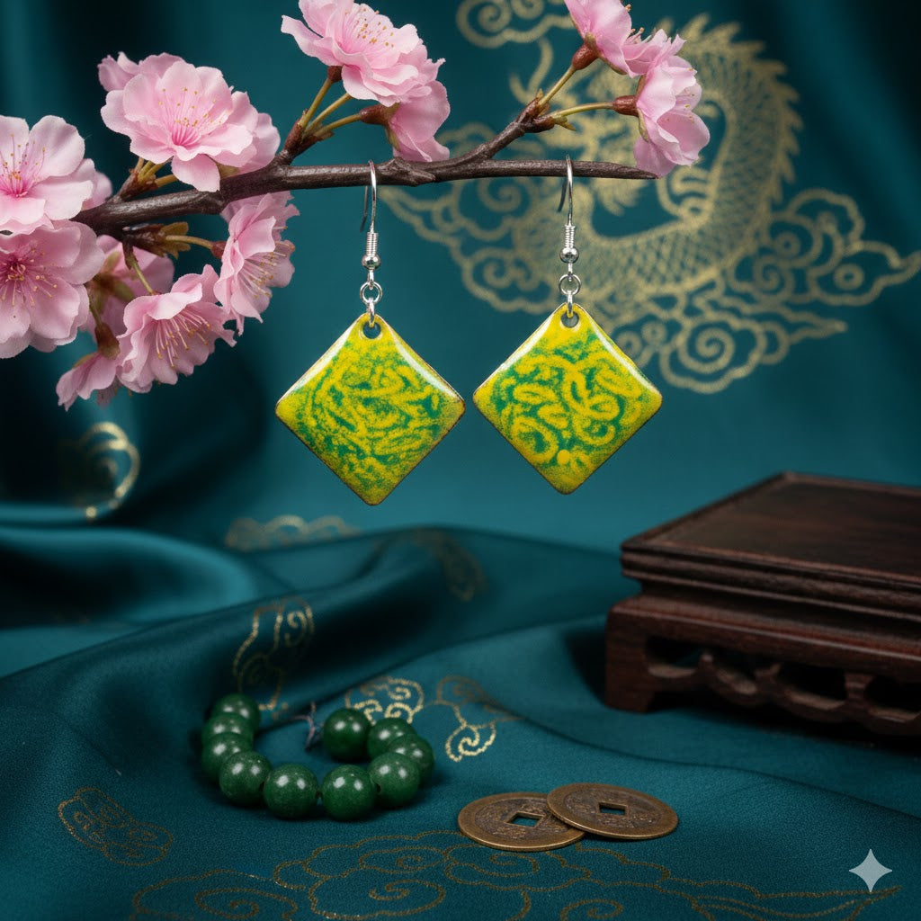 Enamel earrings "Komorebi-Light" from the Far Eastern Silk &amp; Fire collection