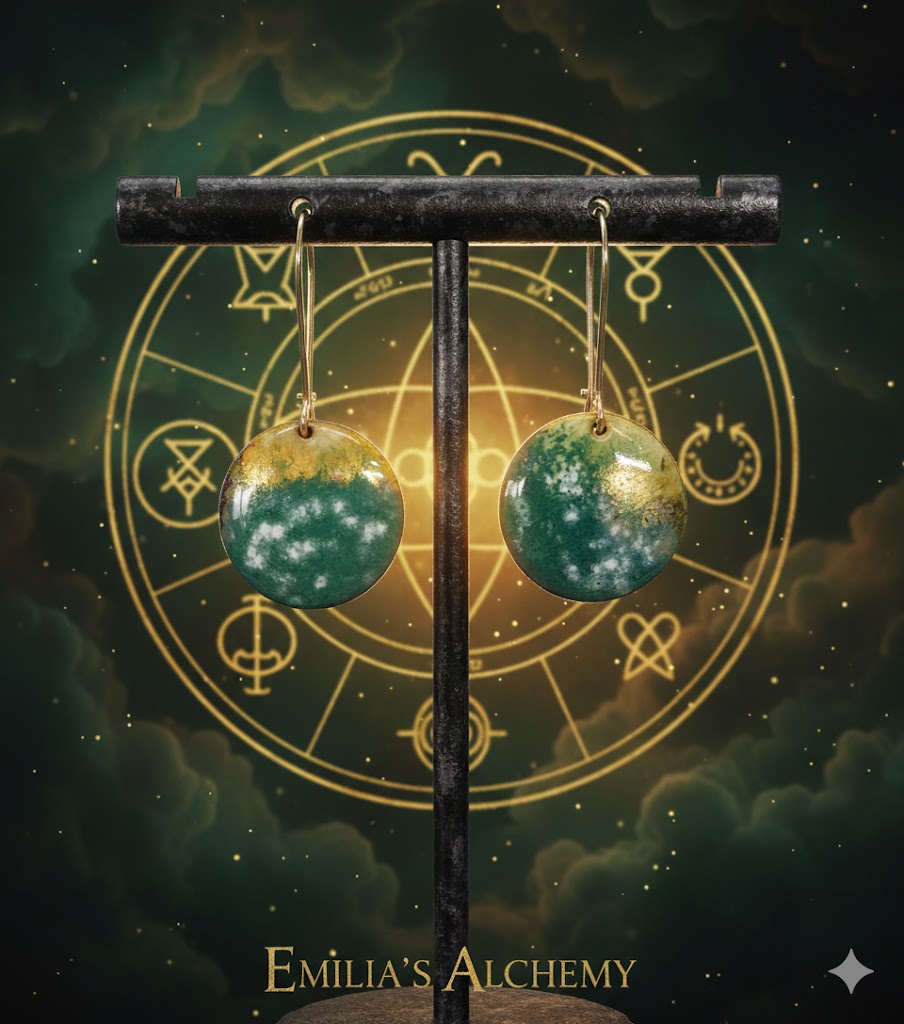 Emaille-Ohrringe "Alchemisten-Garten" – Runde Unikate von Emilia's Emaille