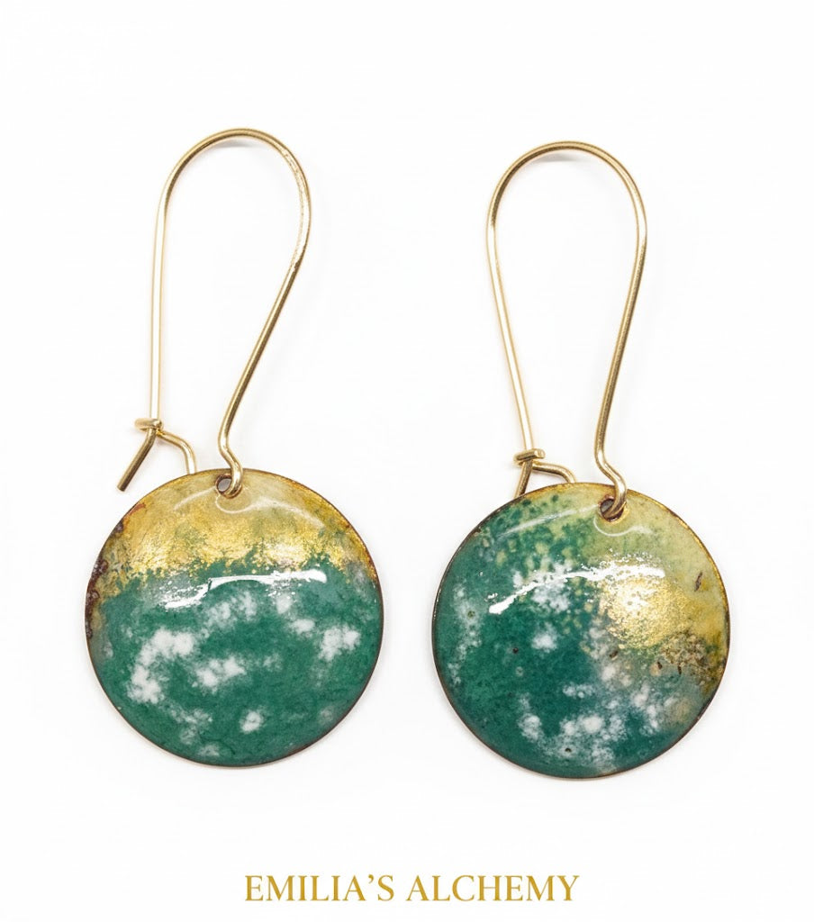 Emaille-Ohrringe "Alchemisten-Garten" – Runde Unikate von Emilia's Emaille