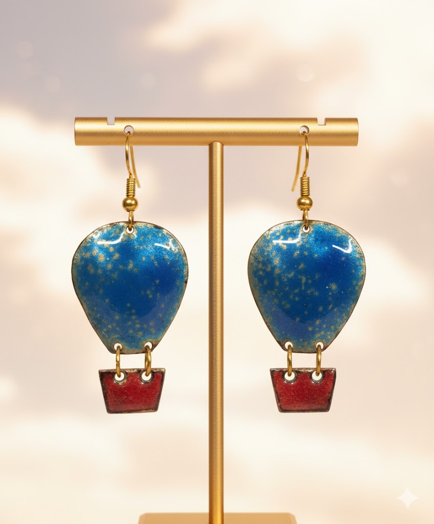 Emaille-Ohrringe "Himmelsstürmer" – Heißluftballon-Unikate von Emilia's Emaille
